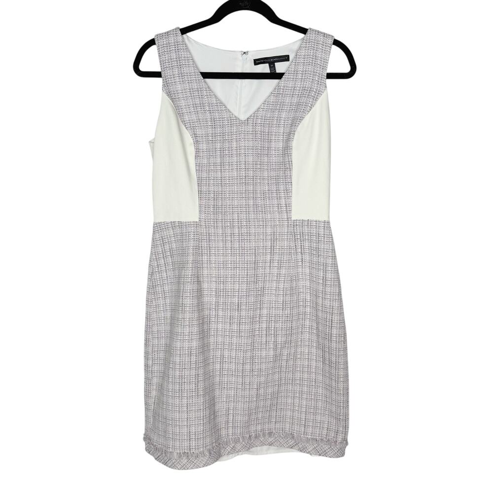White House Black Market 10 Purple White Tweed Sheath Dress VNeck Sleeveless